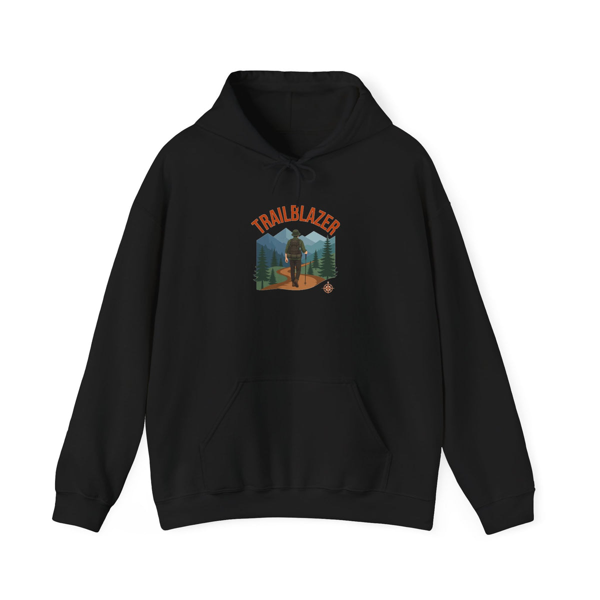 Retro mountain trail badge graphic on a Wander Wild Co vintage pullover hoodie