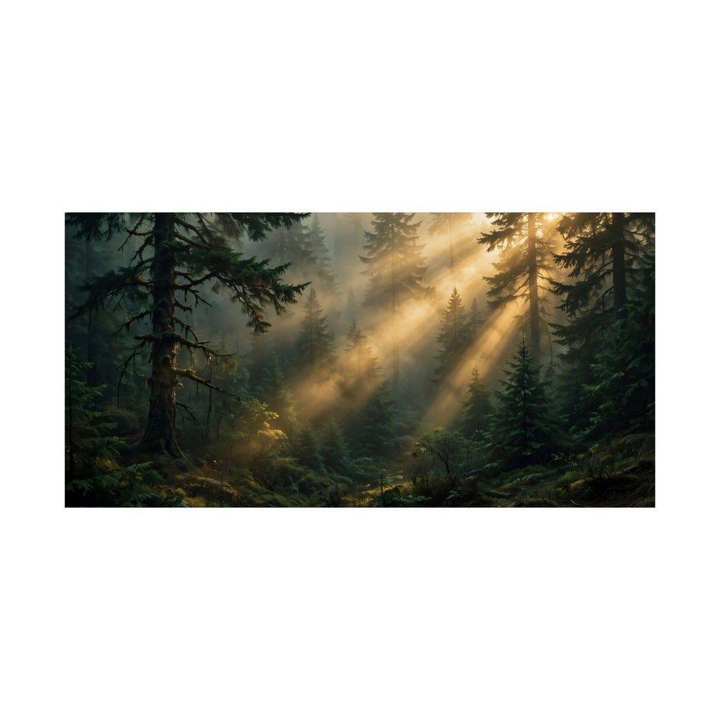 Sunbeams Through Pines Art Print — Forest Light Rays Poster