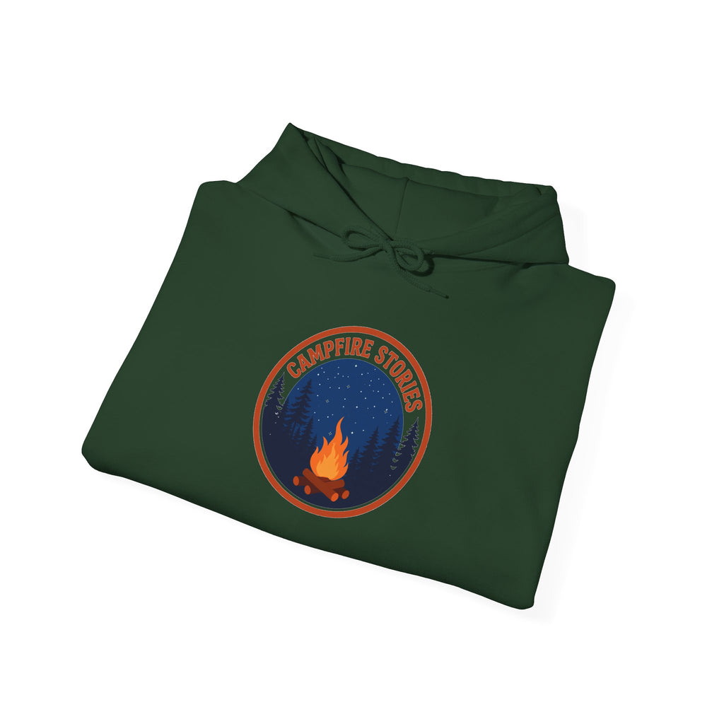 Vintage campfire scene graphic on a Wander Wild Co pullover hoodie