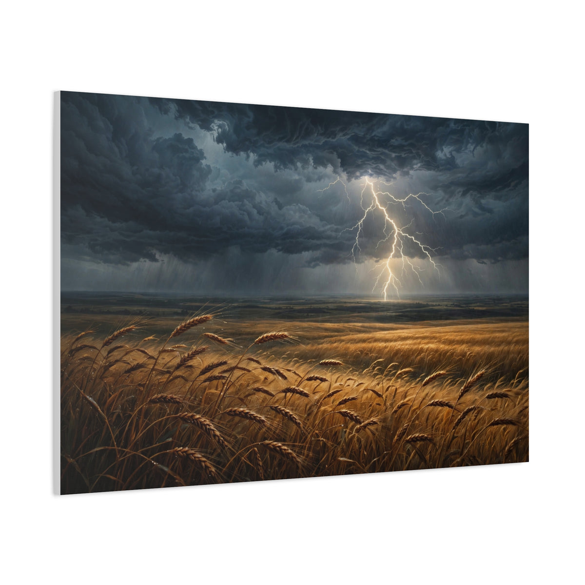 Storm Over the Plains Canvas Print — Lightning Storm Landscape Wall Art