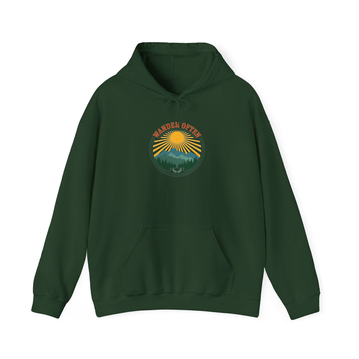 Retro wanderlust badge graphic on a Wander Wild Co vintage pullover hoodie