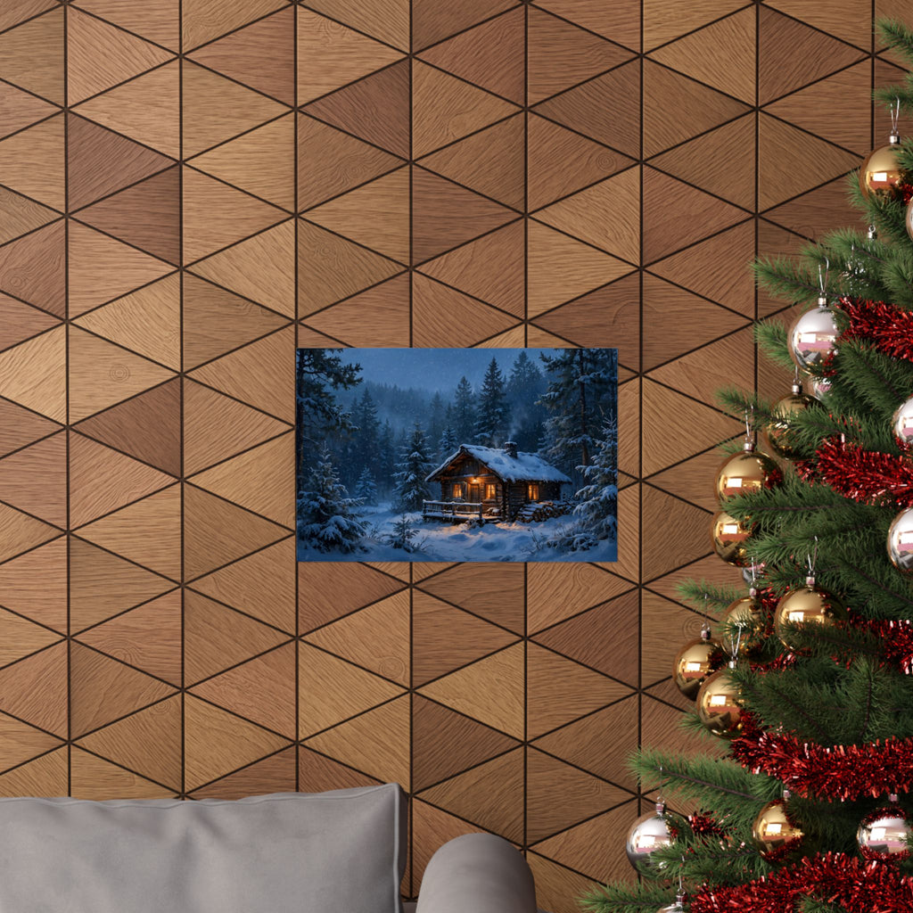 Cabin in the Pines Art Print — Cozy Snowy Cabin Poster