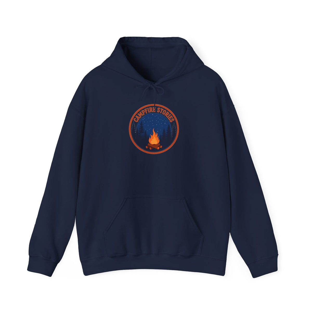 Vintage campfire scene graphic on a Wander Wild Co pullover hoodie