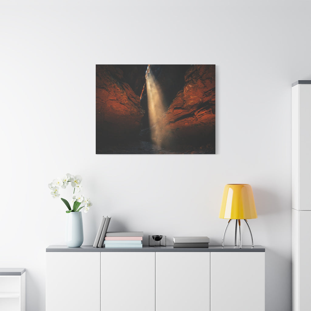 Slot Canyon Light Canvas Print — Red Rock Canyon Sunbeam Wall Art