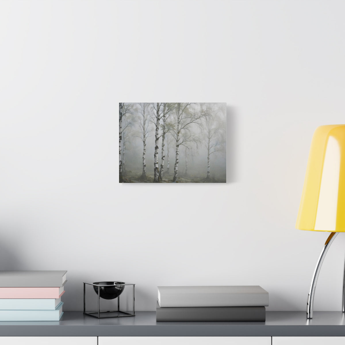 Birch Grove in Fog Canvas Print — Misty Birch Forest Wall Art