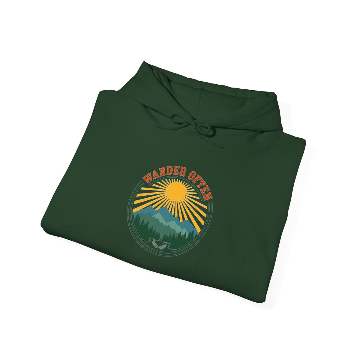 Retro wanderlust badge graphic on a Wander Wild Co vintage pullover hoodie