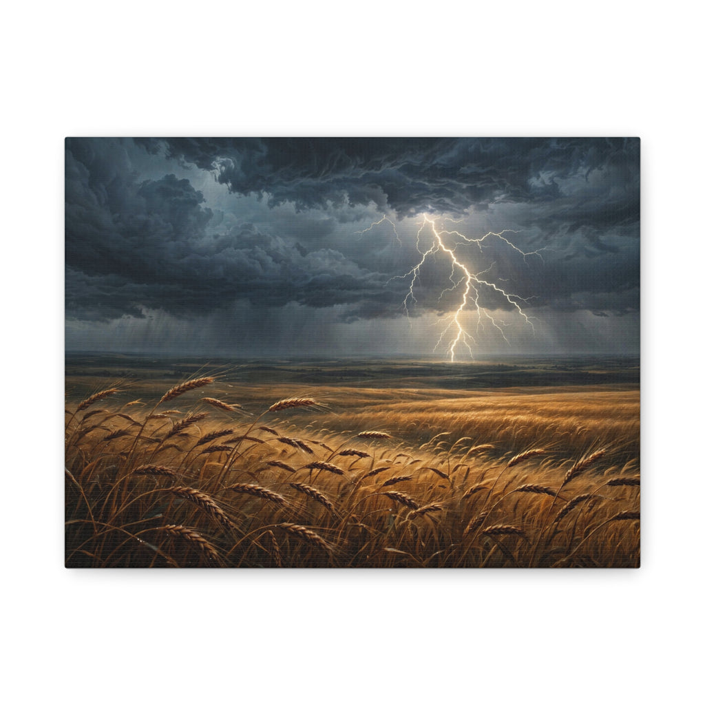 Storm Over the Plains Canvas Print — Lightning Storm Landscape Wall Art