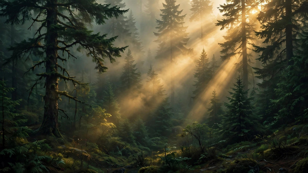 Sunbeams Through Pines — Printable Wall Art (Digital Download)